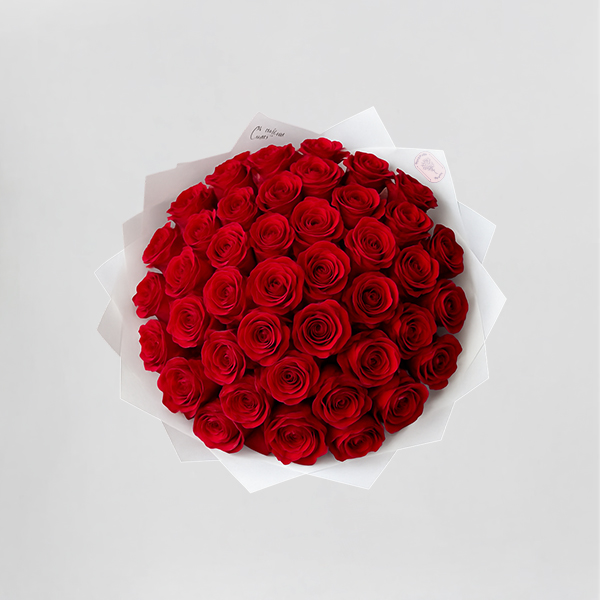 Luxurious Red Rose Bouquet in White Wrap