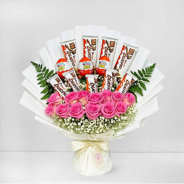 Pink Roses & Kinder Chocolate Bouquet