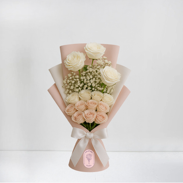 Blush & Ivory Rose Bouquet with Baby’s Breath