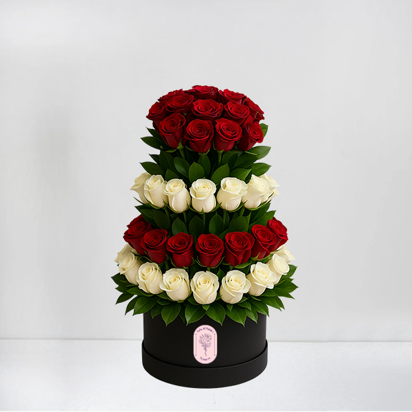 Three-Tier Red & White Roses Flower Box