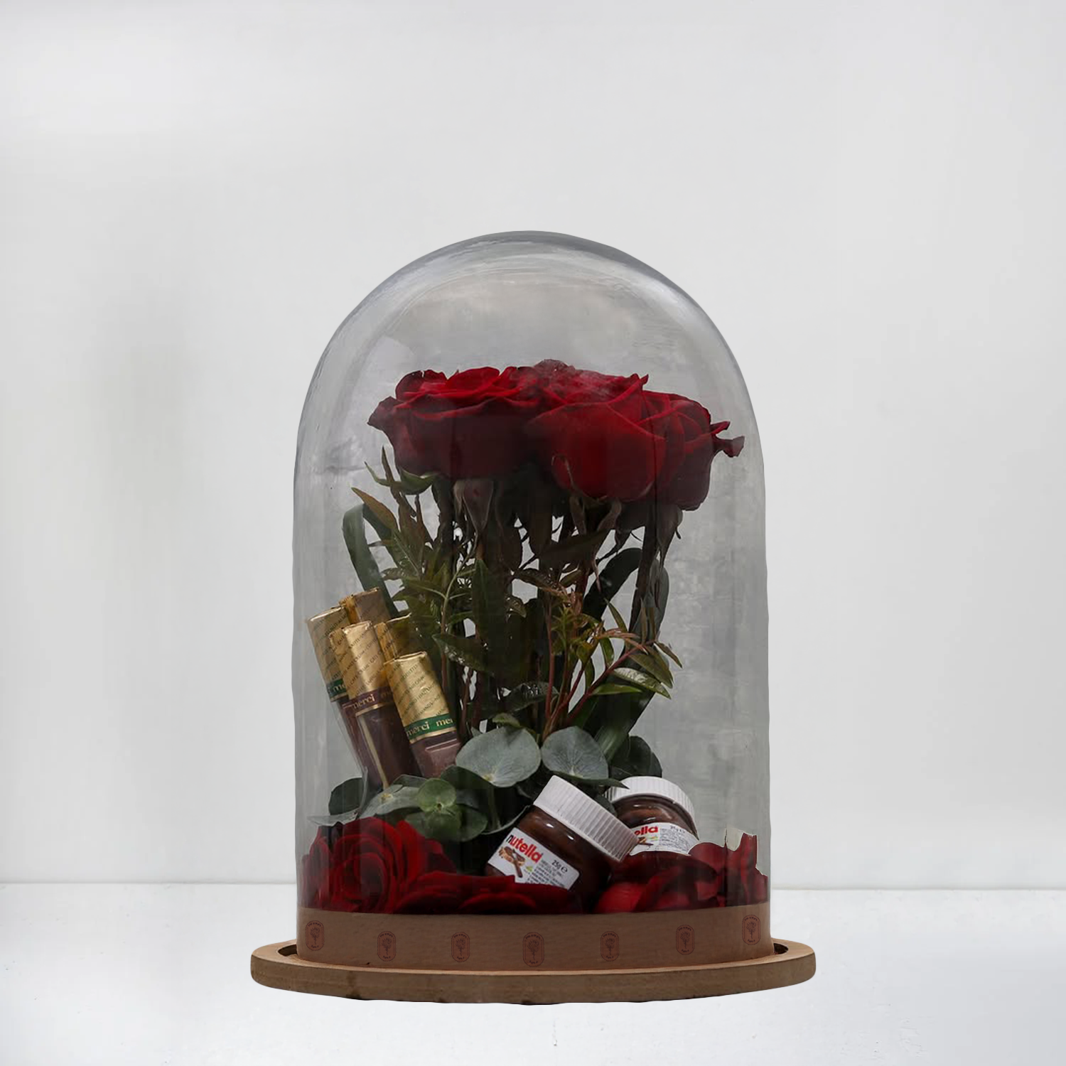 Elegant Red Rose Dome with Treats & Preserved Greenery