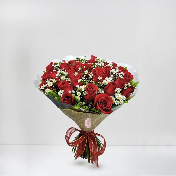 Red Roses & White Chrysanthemum Bouquet
