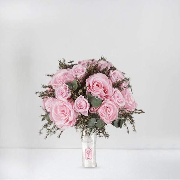 Soft Pink Roses Bouquet with Eucalyptus & Rustic Fillers