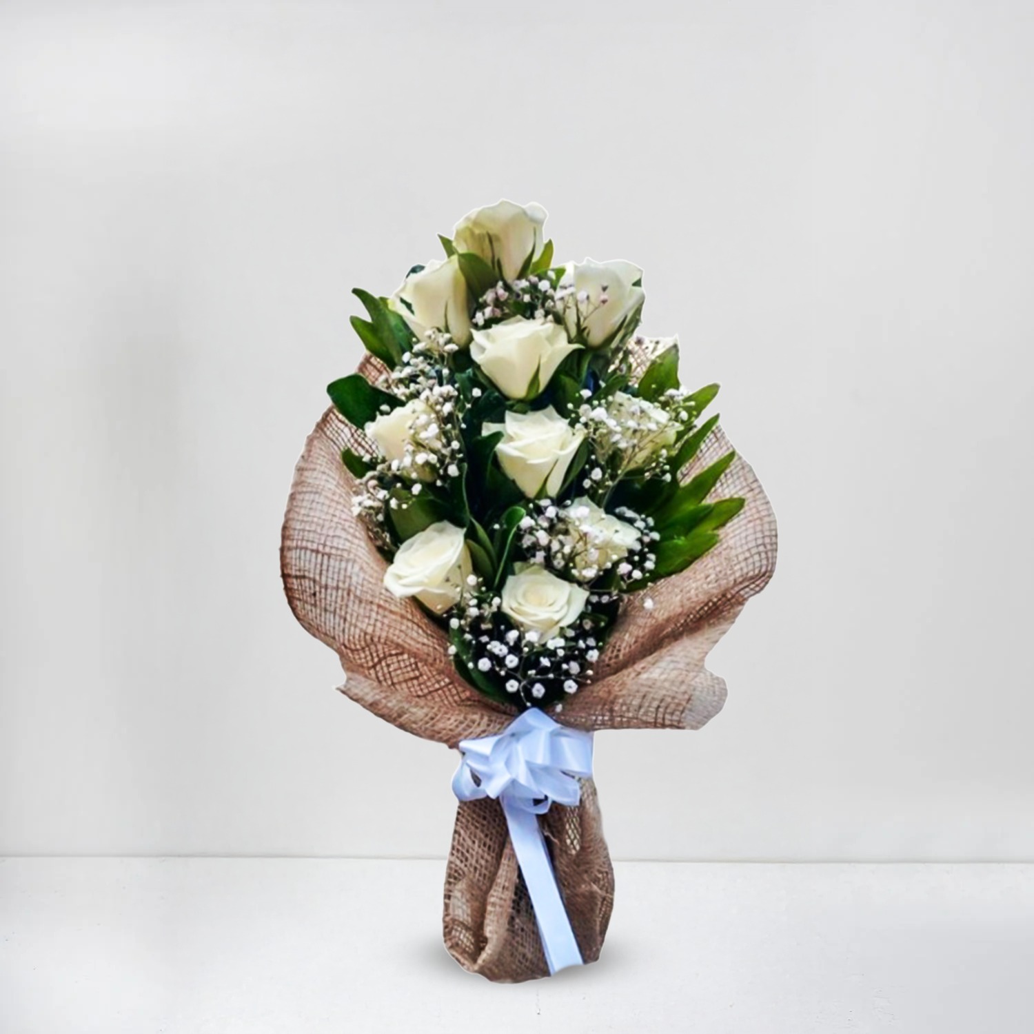 Elegant White Rose & Baby’s Breath Bouquet