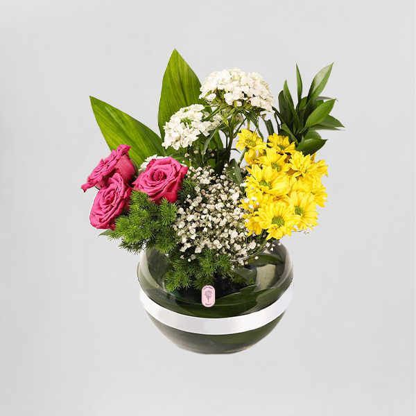 Cheerful Pink Roses, Yellow Daisies & White Blooms
