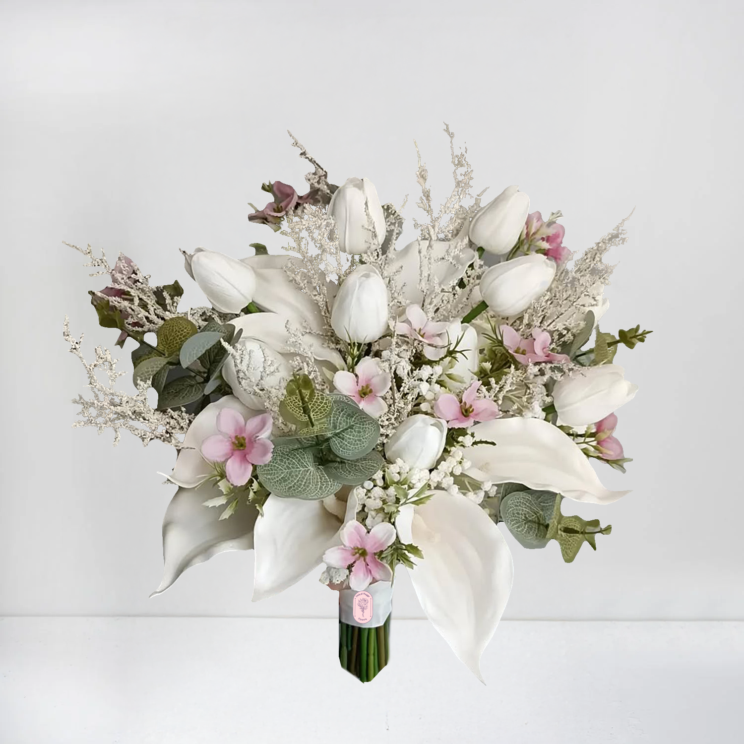 White & Blush Bridal Bouquet with Tulips & Calla