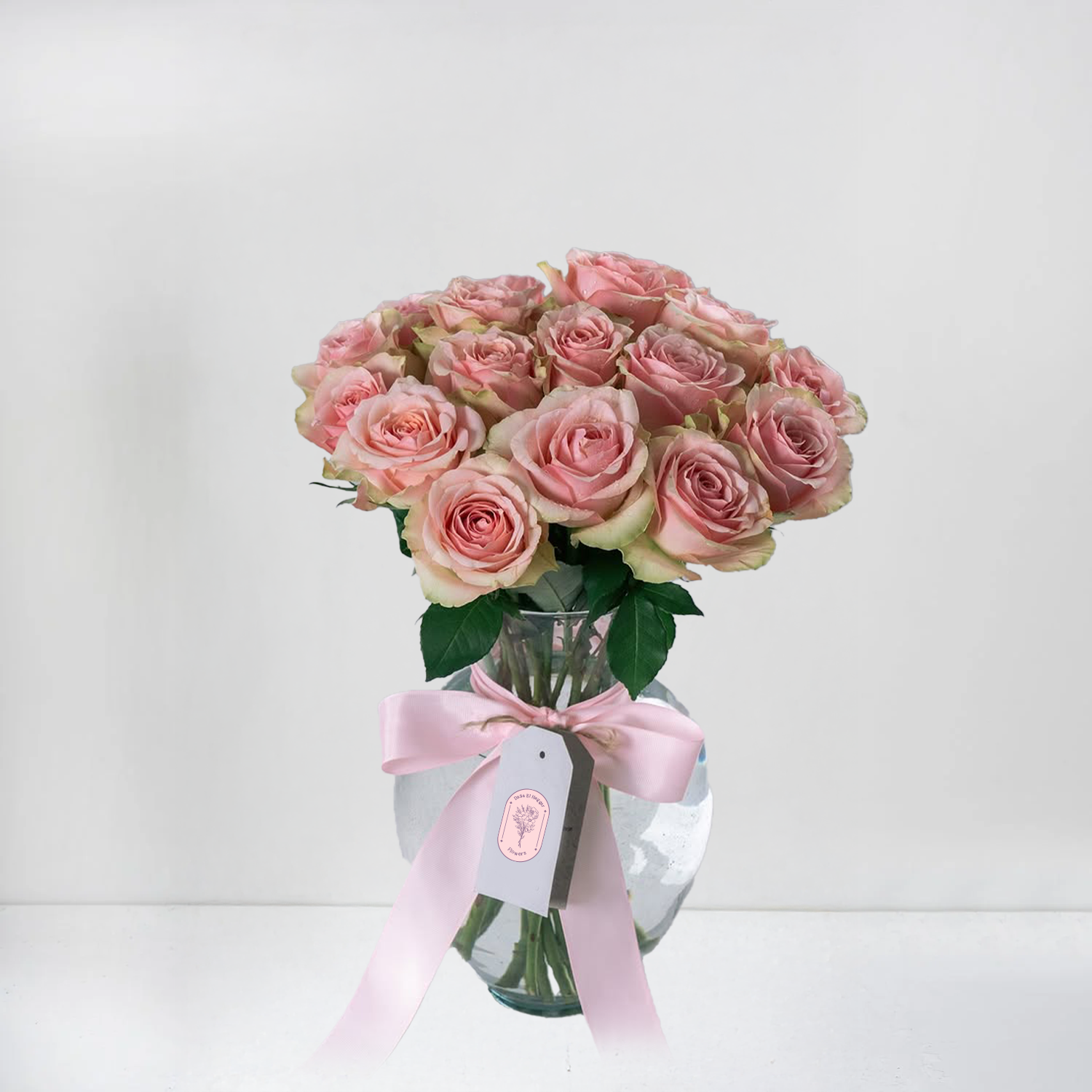 Blush Pink Roses in Glass Vase