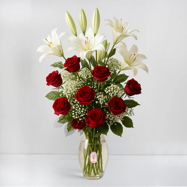 Classic Red Roses & White Lilies