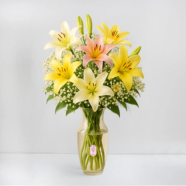 Bright Vase of Mixed Lilies