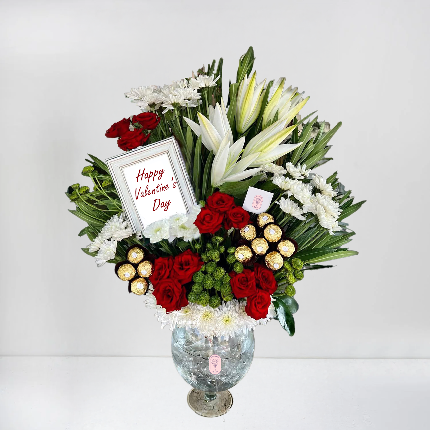 Luxurious White Lilies & Red Roses with Ferrero Rocher