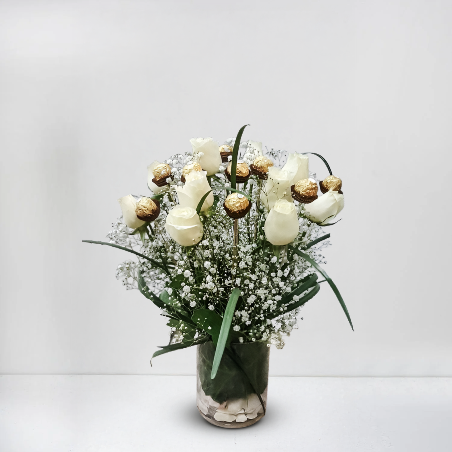 White Roses with Ferrero Rocher Chocolate